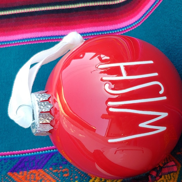 Rae Dunn Set of Two Ceramic Christmas Sphere Ornaments in White & Red - Picture 7 of 11